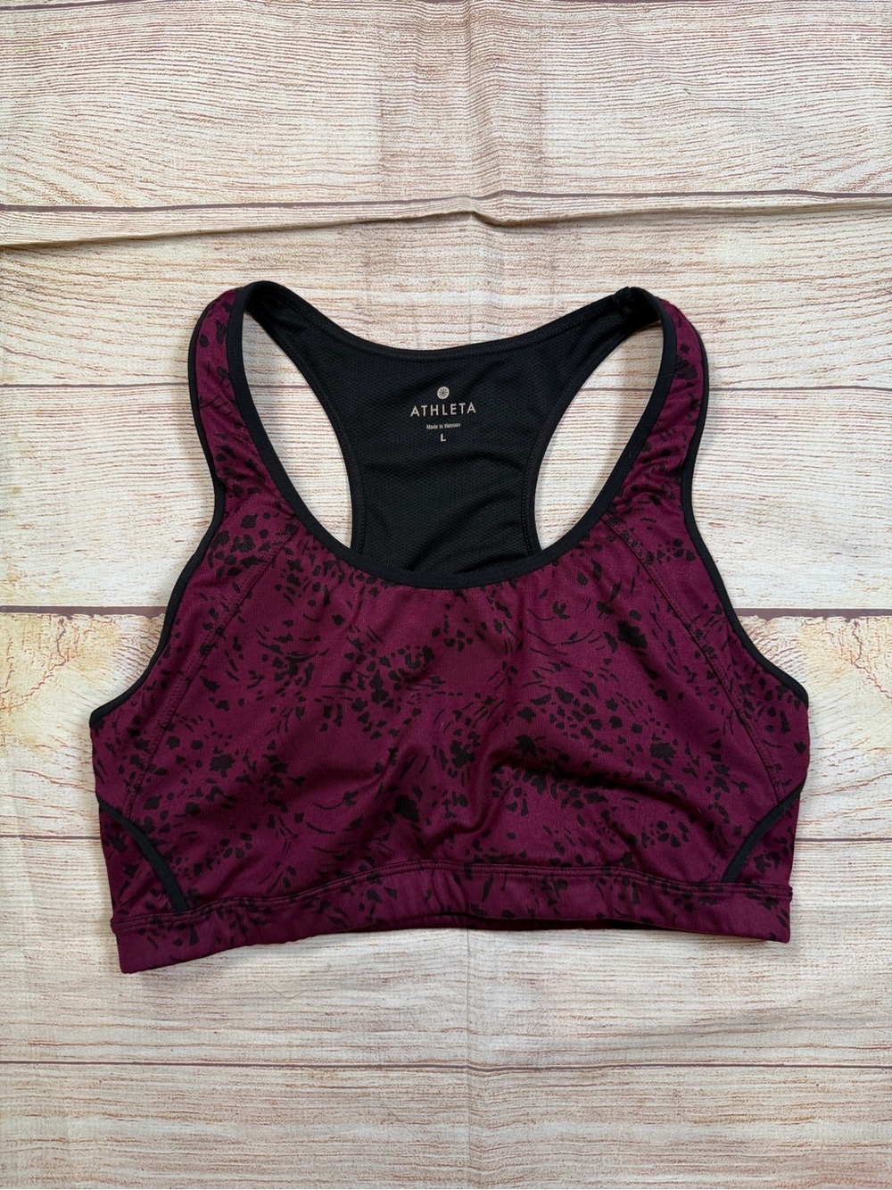 Athleta Maroon and Black Printed Racerback Sports Bra